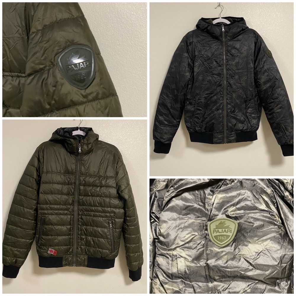 Pajar Jacket Men Size Small Olive Camo Reversible Puffer Jacket Maxwell Military